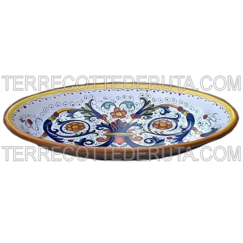 Vassoio ceramica maiolica Deruta dipinto a mano da portata ovale decoro ricco Deruta giallo