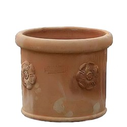 Piccolo vaso cilindrico terracotta rosone lavorato a mano