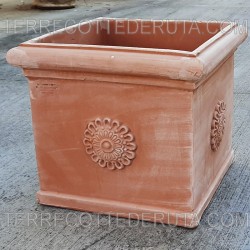 Square cube terracotta vase with rosette handmade