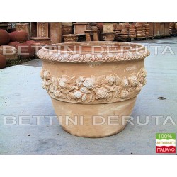 Round terracotta vase with pomegranate hand made