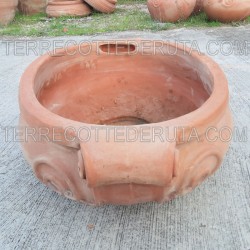 Oval terracotta vase with curls handmade
