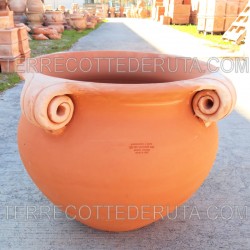 Big round terracotta planter with perforated curls handmade