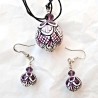 Deruta majolica ceramic necklace earrings set hand painted Violet decoration