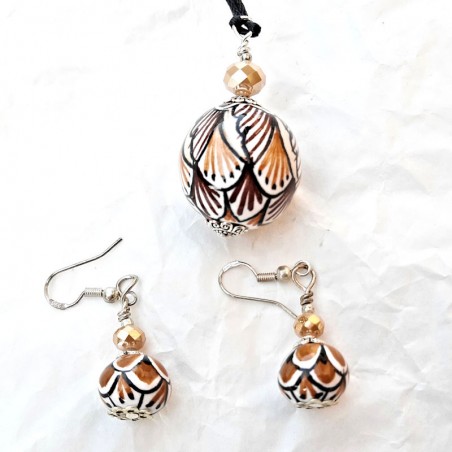 Deruta majolica ceramic necklace earrings set hand painted color decoration