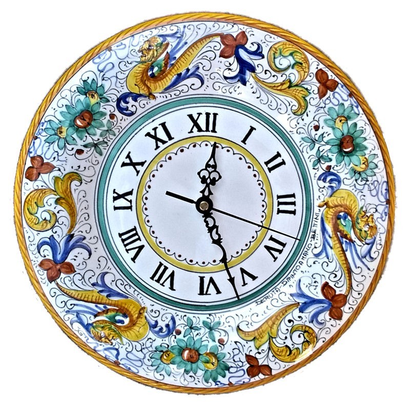 Orologio ceramica maiolica Deruta da parete dipinto a mano decoro Raffaellesco