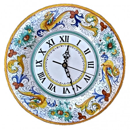 Wall clock in Deruta majolica hand painted Raphaelesque decoration