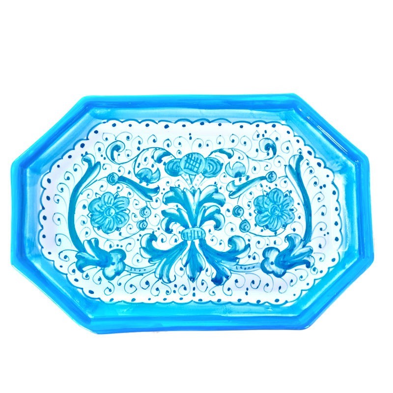 Octagonal ceramic tray with Rich Deruta Turquoise decoration