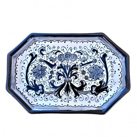 Octagonal ceramic tray with Rich Deruta black decoration