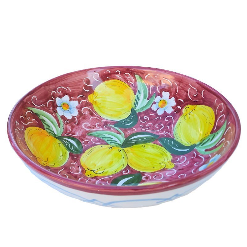 Salad bowl majolica ceramic Deruta dark red Positano