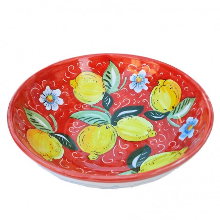 Deruta majolica salad bowl hand painted with Positano red decoration