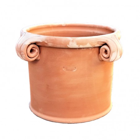 Small Cylindrical vase in terracotta with 4 perforated curls Cm. 25 30