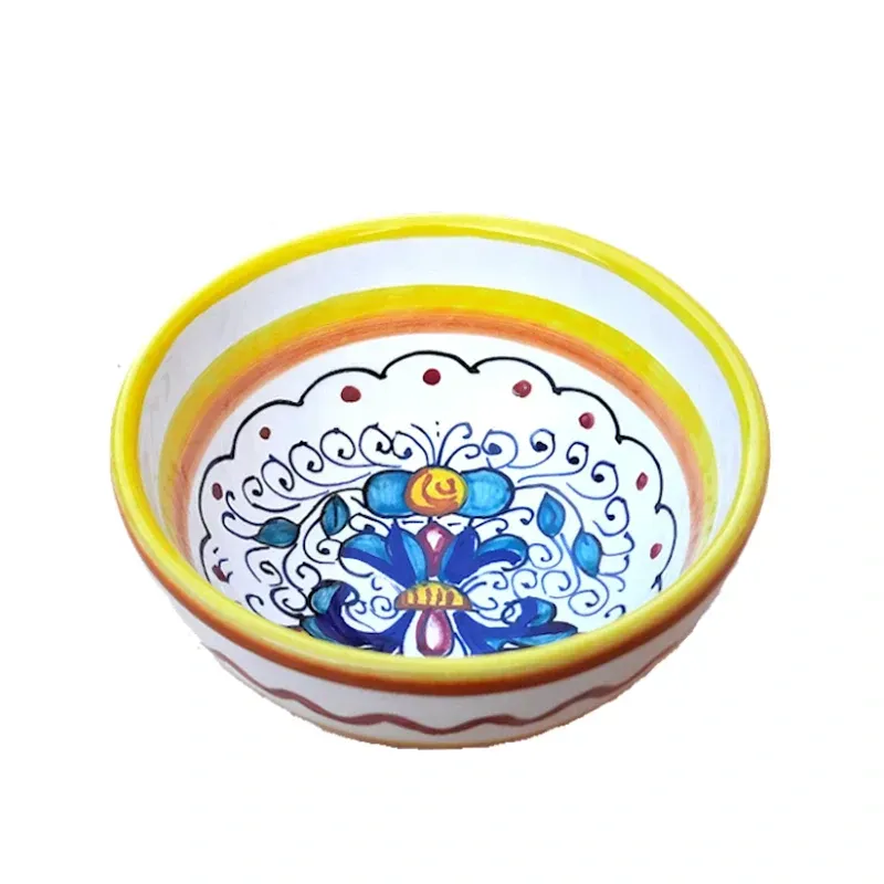 Bolo Insalatiera Ceramica maiolica Deruta dipinto a mano decoro Ricco Deruta Giallo Cm. 10 12 15 18