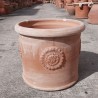 Cylindrical terracotta vase with rosette handmade