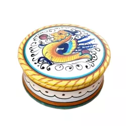 Scatolina portagioie ceramica maiolica Deruta dipinto a mano decoro Raffaellesco Cm. 10x5