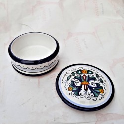 Scatolina portagioie ceramica maiolica Deruta dipinto a mano decoro Ricco Deruta Blu Cm. 10x5