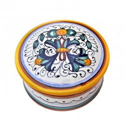 Scatolina portagioie ceramica maiolica Deruta dipinto a mano decoro Ricco Deruta Giallo Cm. 10x5