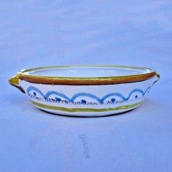 Flame pan majolica ceramic Deruta hand painted with yellow decoration
