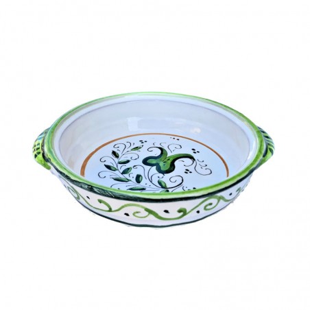 Flame pan majolica ceramic Deruta hand painted with green decoration