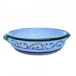 Flame pan majolica ceramic Deruta hand painted with green decoration