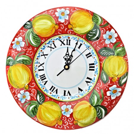 Wall clock in Deruta majolica hand painted Positano Red decoration