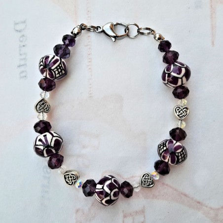 Bracelet Deruta majolica ceramic hand painted violet decoration