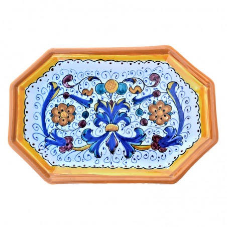 Octagonal ceramic tray with Rich Deruta Yellow decoration