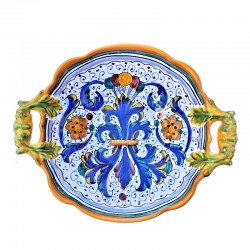 Centrotavola fruttiera ceramica maiolica Deruta dipinto a mano decoro Ricco Deruta Giallo Cm 33