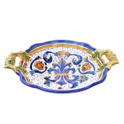 Centrotavola fruttiera ceramica maiolica Deruta dipinto a mano decoro Ricco Deruta Blu Cm 33