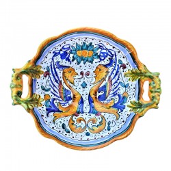 Centrotavola fruttiera ceramica maiolica Deruta dipinto a mano decoro Raffaellesco Cm 33