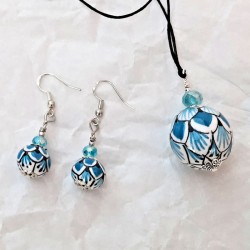 Deruta majolica ceramic necklace earrings set hand painted Turquoise decoration