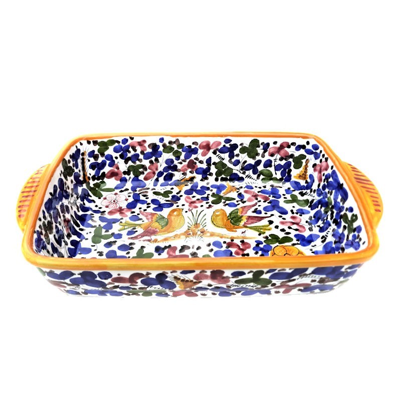 Pirofila da forno ceramica maiolica Deruta dipinta a mano decoro arabesco colorato
