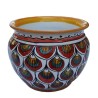 Porta vaso cachepot ceramica maiolica Deruta dipinto a mano decoro penne pavone rosso