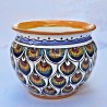 Deruta majolica vase holder hand painted blue peacock feathers decoration