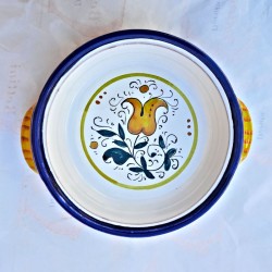 Flame pan majolica ceramic Deruta hand painted with blue decoration