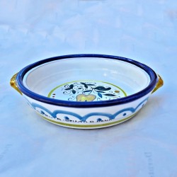 Flame pan majolica ceramic Deruta hand painted with blue decoration