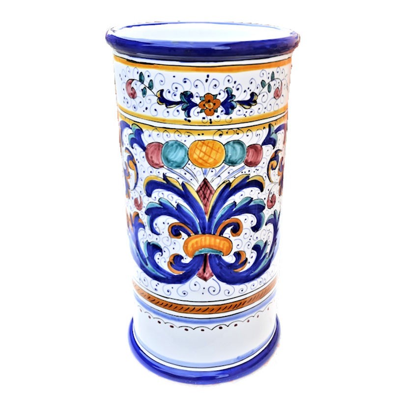 Portaombrelli ceramica maiolica Deruta dipinto a mano decoro Ricco Deruta blu cilindrico