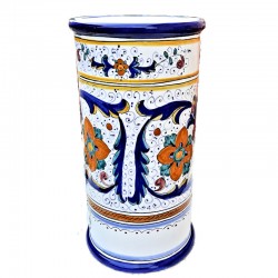 Portaombrelli ceramica maiolica Deruta dipinto a mano decoro Ricco Deruta blu cilindrico
