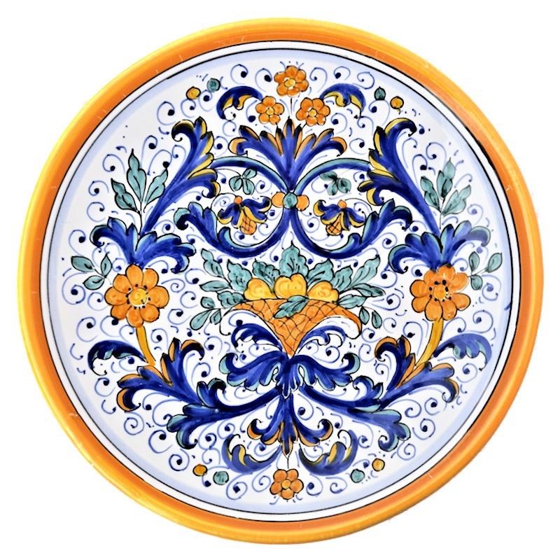 Piatto ceramica maiolica Deruta dipinto a mano da parete decoro Ricco Deruta Giallo Cesto