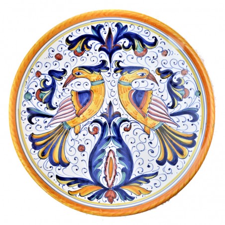 Piatto ceramica maiolica Deruta dipinto a mano da parete decoro Raffaellesco Pappagallo