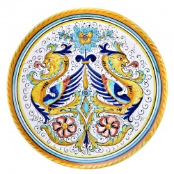 Piatto ceramica maiolica Deruta dipinto a mano da parete decoro Raffaellesco Rosone