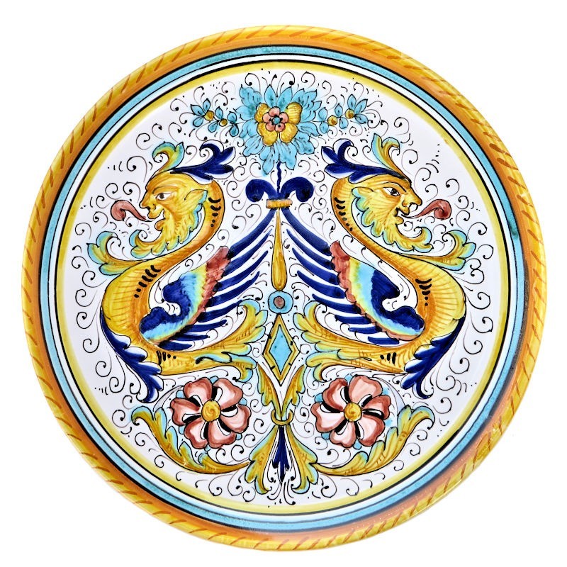 Piatto da parete ceramica maiolica Deruta raffaellesco rosone