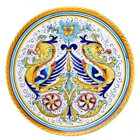 Piatto ceramica maiolica Deruta dipinto a mano da parete decoro Raffaellesco Rosone