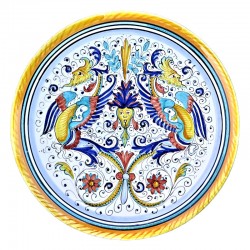 Piatto ceramica maiolica Deruta dipinto a mano da parete decoro Raffaellesco Grottesche
