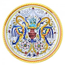Piatto ceramica maiolica Deruta dipinto a mano da parete decoro Raffaellesco antico