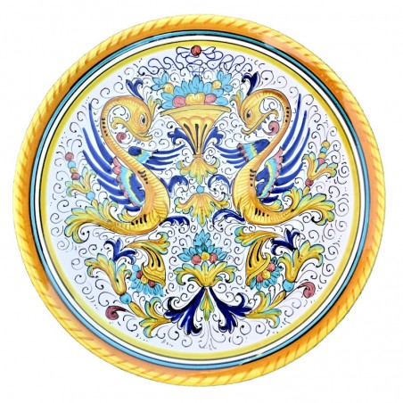 Piatto ceramica maiolica Deruta dipinto a mano da parete decoro Raffaellesco delfino