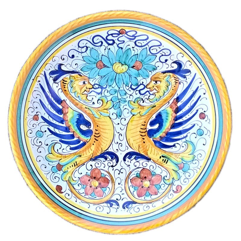 Piatto ceramica maiolica Deruta dipinto a mano da parete decoro Raffaellesco classico