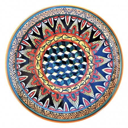 Piatto ceramica Maiolica Deruta dipinto a mano da parete o centrotavola decoro Vario Cubi