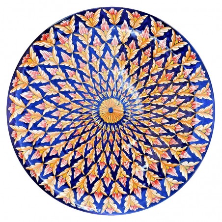Piatto ceramica Maiolica Deruta dipinto a mano da parete o centrotavola decoro Lucia fondo blu