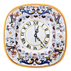Square wall clock majolica ceramic Deruta rich Deruta yellow