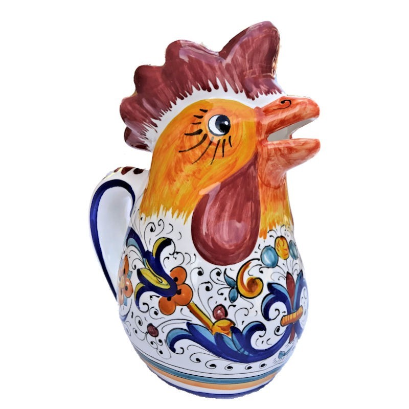 Brocca Gallo ceramica maiolica Deruta dipinto a mano decoro Ricco Deruta Blu